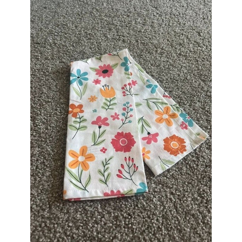Floral Botanical Kitchen Dish Towel Colorful Spring Flowers Tea Towel Cotton